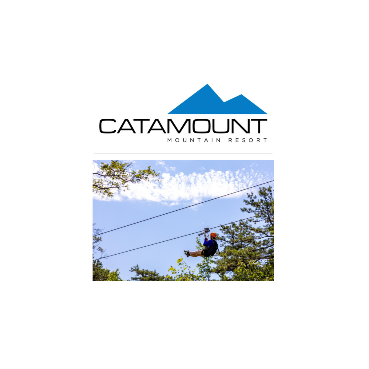 Catamount Logo and person on  zipline